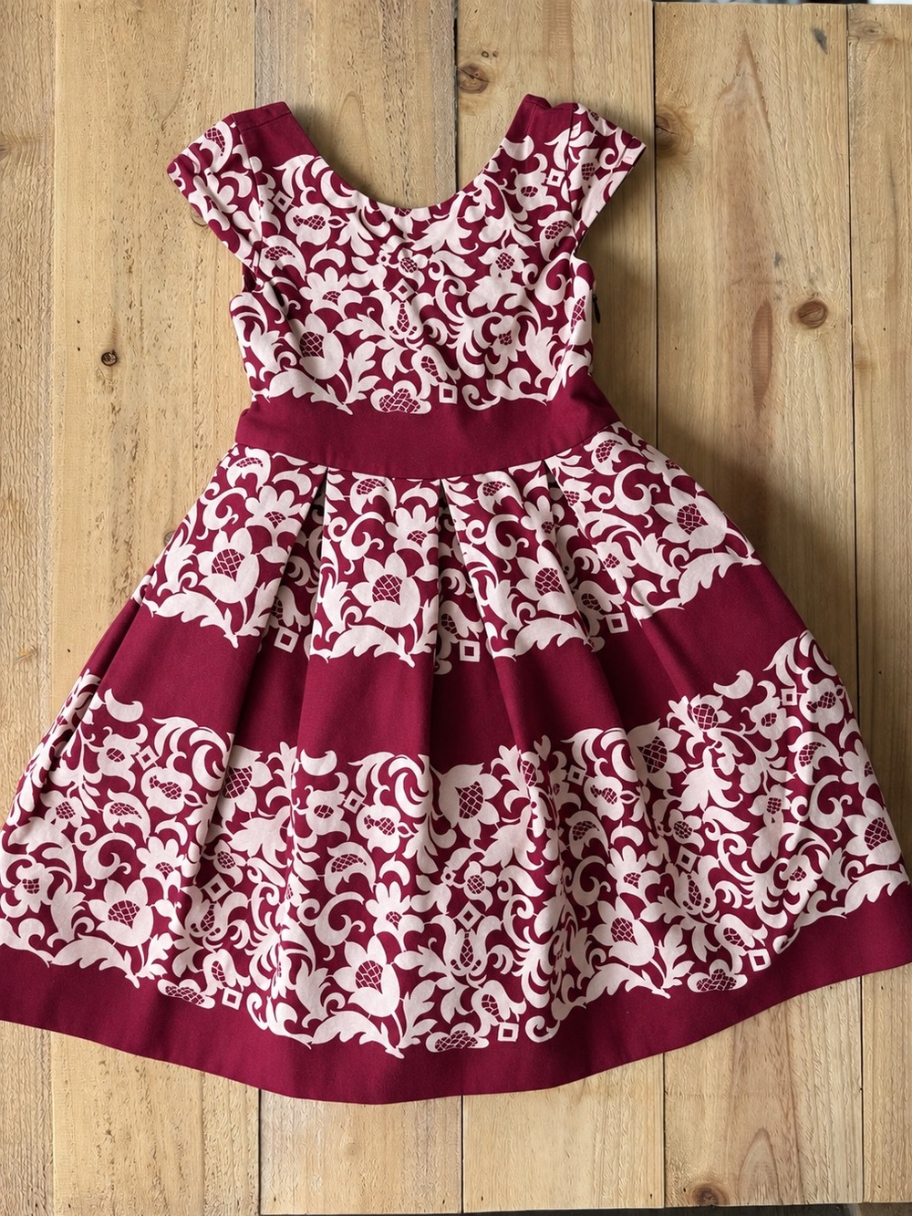 Janie and Jack Burgundy and Cream Floral Classic Fit-and-Flare Dress size 5